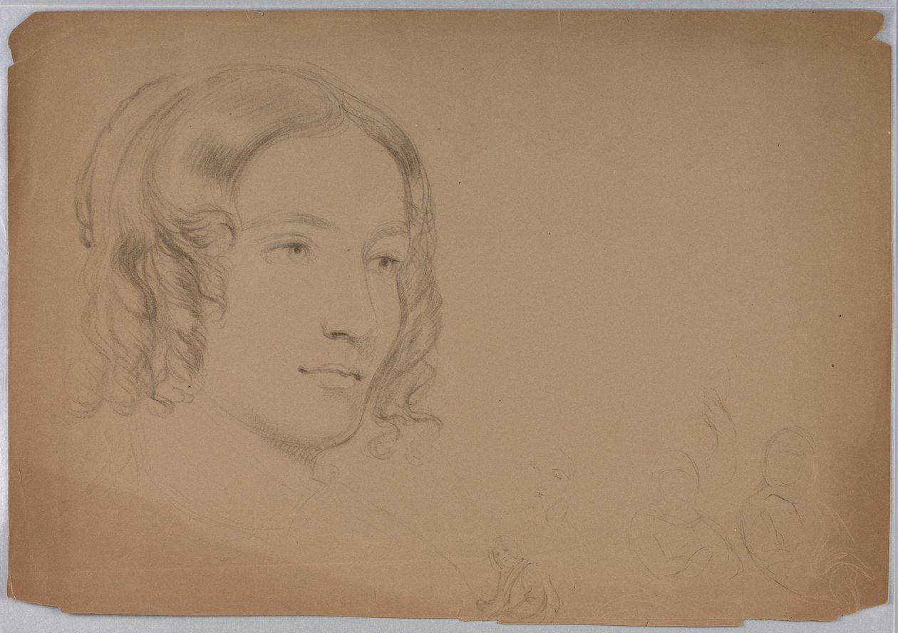 Tegning, skisser av kvinnehoder, 1840-tallet av Daniel Huntington