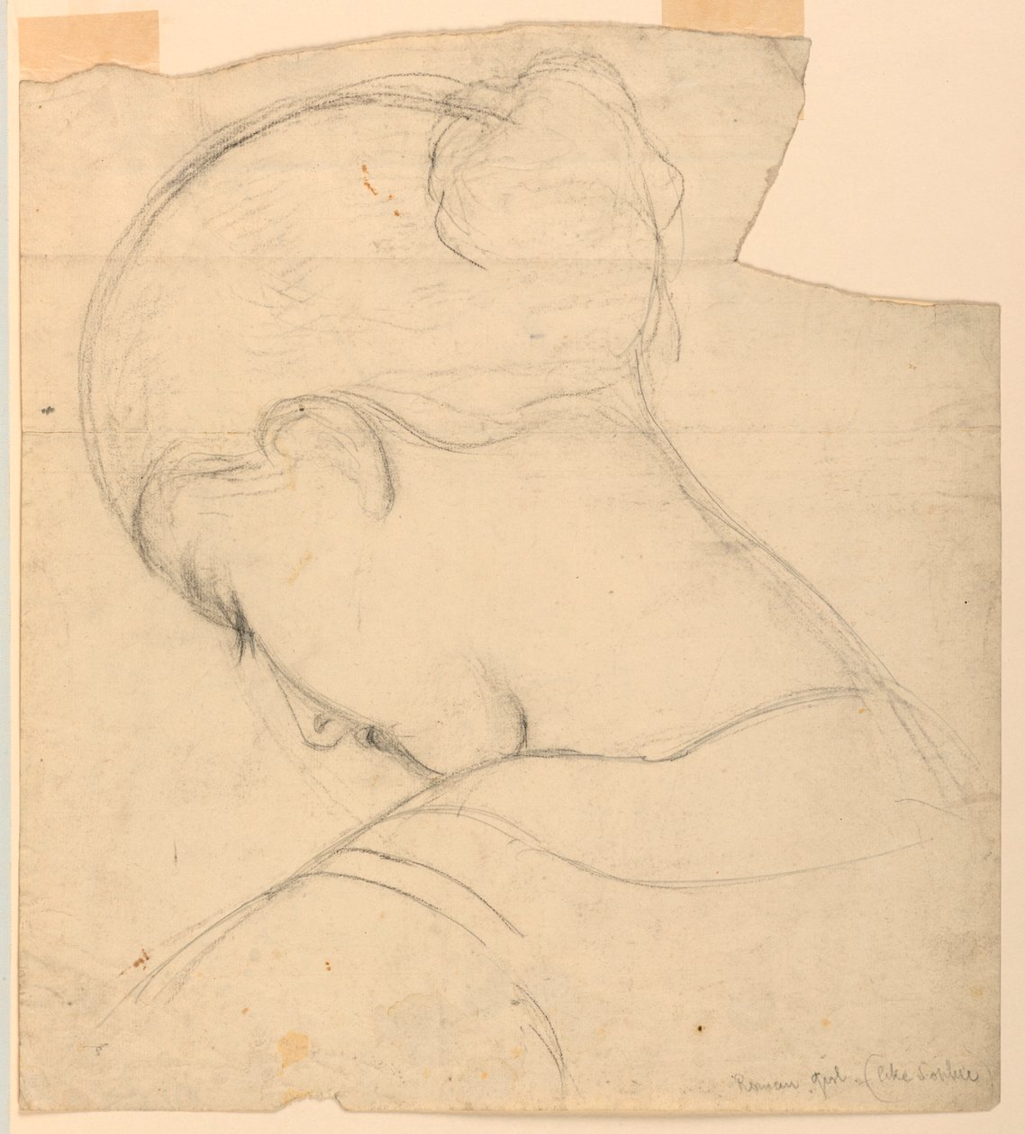 Tegning, studie til «Romersk jente», kvinnehode, 1841 av Daniel Huntington