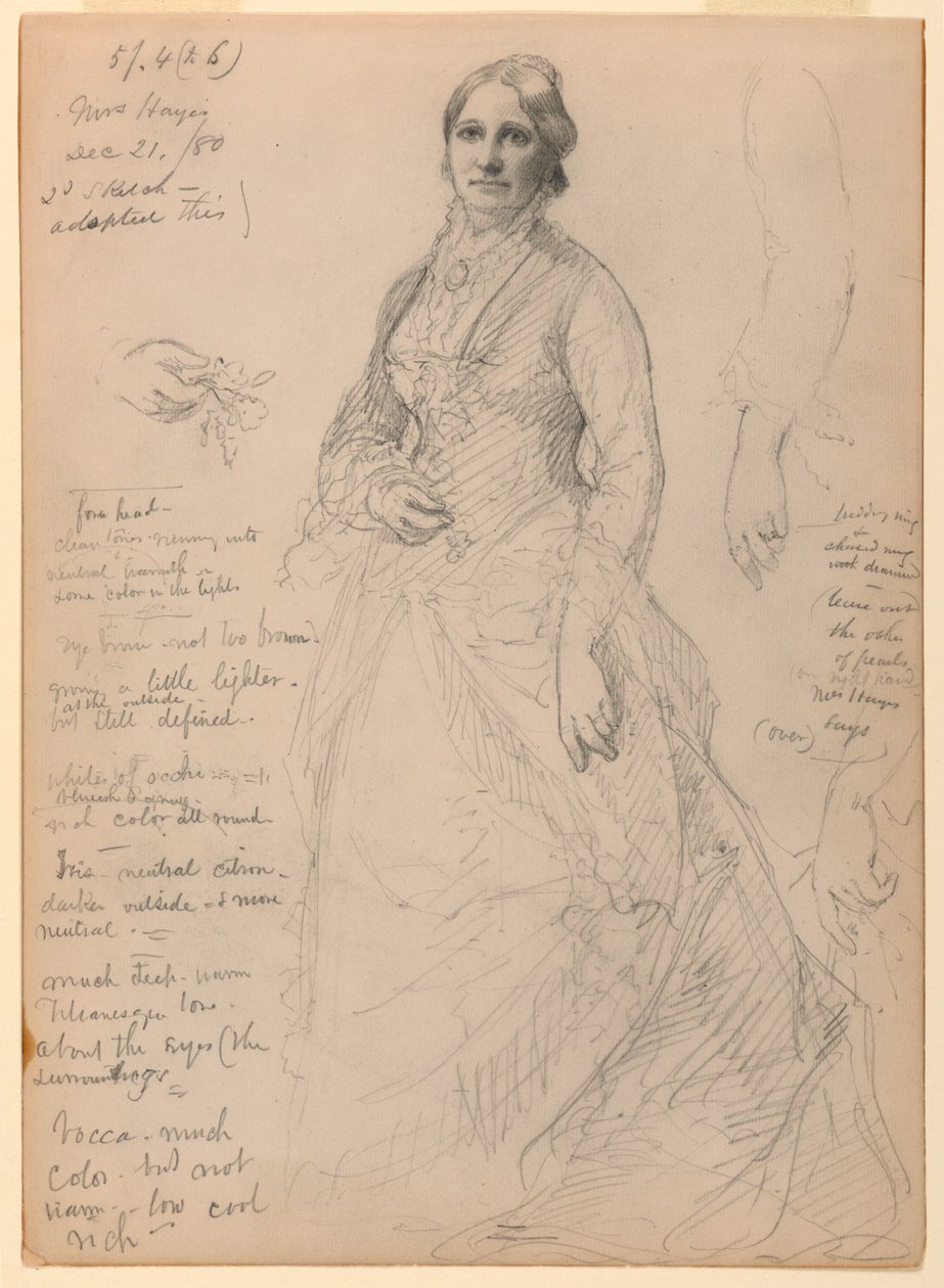 Mrs. Rutherford B. Hayes stående, studier av arm og hender av Daniel Huntington