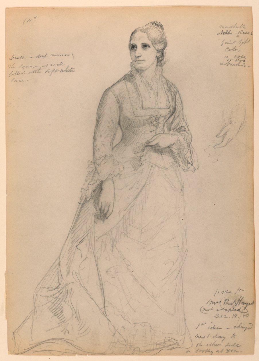 Mrs. Rutherford B. Hayes stående, med separat venstrehåndsstudium av Daniel Huntington