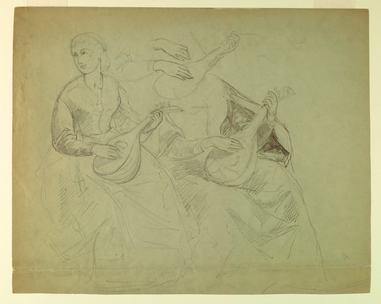 Skisser av en kvinne med en lut, studie for "Titian viser gravleggelsen til Charles V og Clement VII" av Daniel Huntington