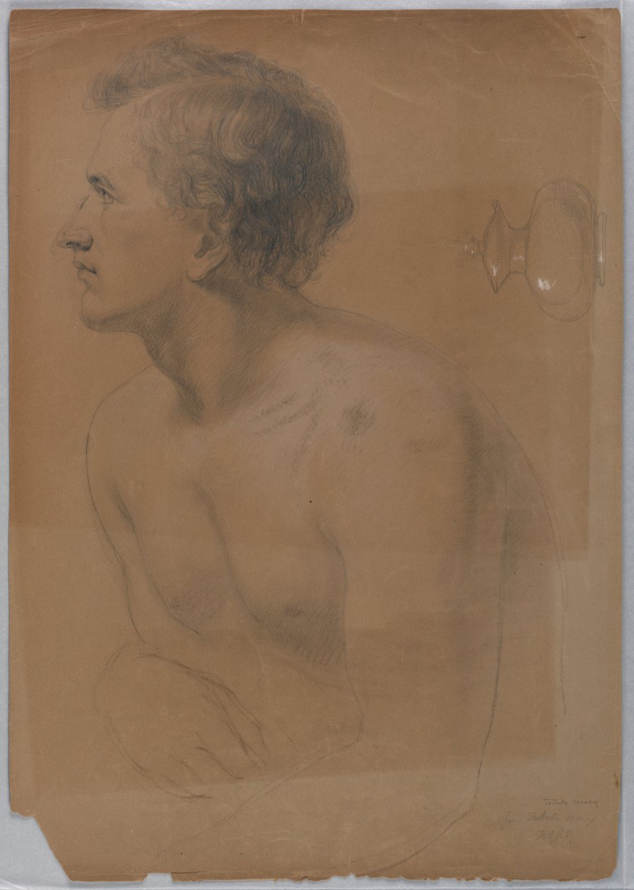 Studie av en ung mann i profil for "Tribute Money" av Daniel Huntington