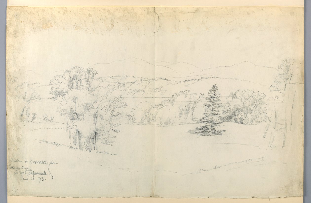 Hudson River og Catskills fra Barrytown av Daniel Huntington