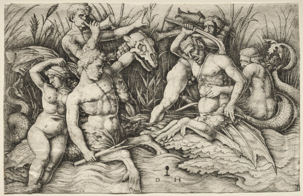 To Tritons kjemper - Battle of the Sea Gods (høyre del) av Daniel I Hopfer