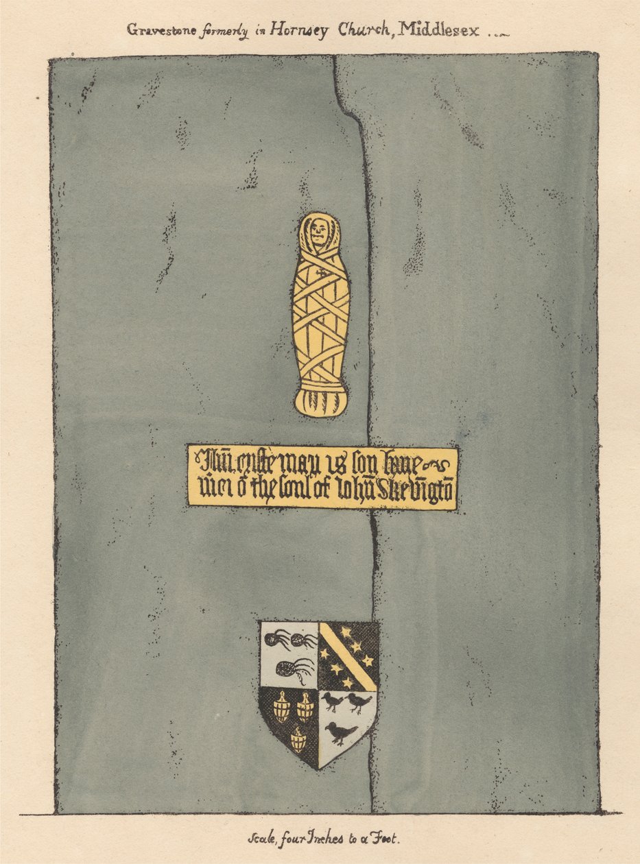 Messingplate til John Skevington fra Hornsey Church av Daniel Lysons