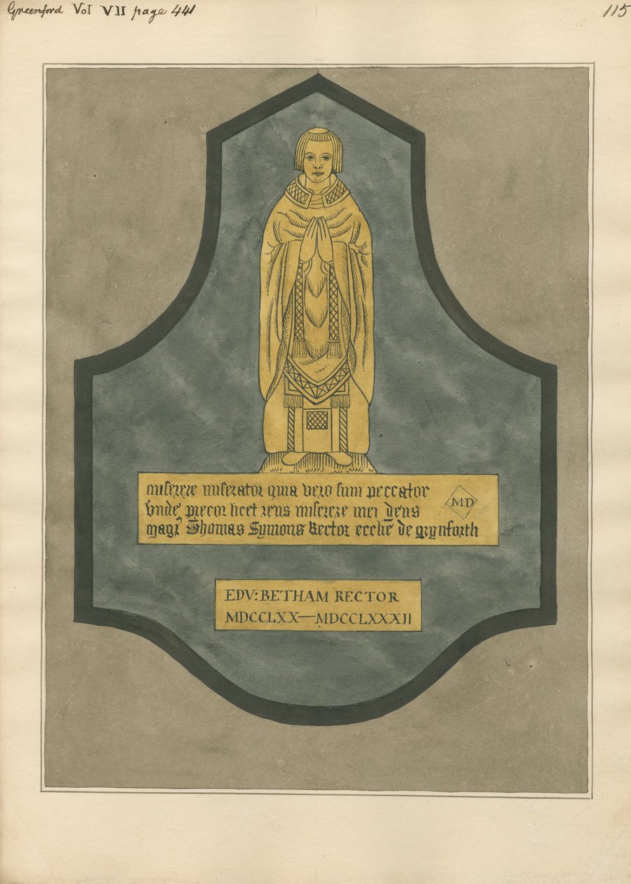 Messingplate til Thomas Symons fra Greenford Church av Daniel Lysons