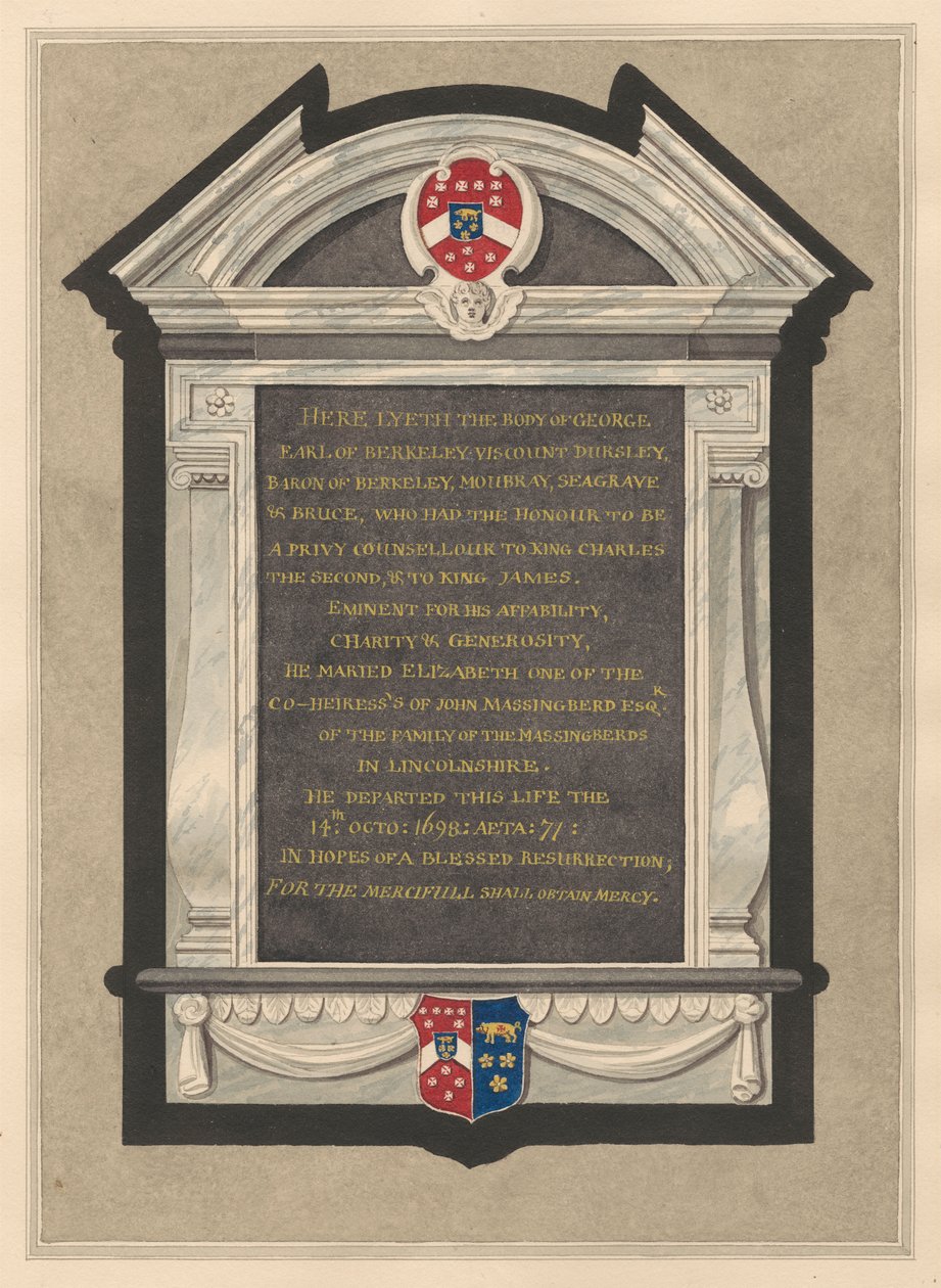 Minnesmerke over George, jarl av Berkeley fra Cranford Church av Daniel Lysons