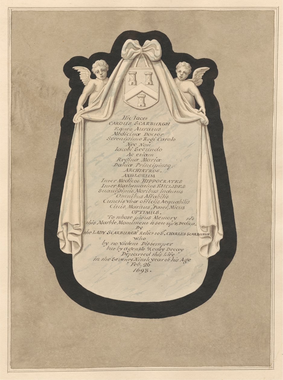 Minnesmerke over Carous Scarburgh fra Cranford Church av Daniel Lysons