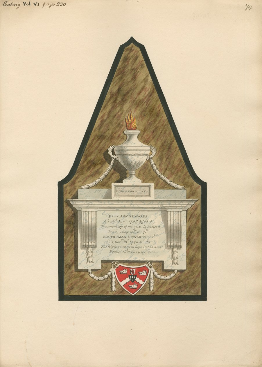Minnesmerke over Dame Ann Edwards og Sir Thomas Edwards fra Ealing Church av Daniel Lysons