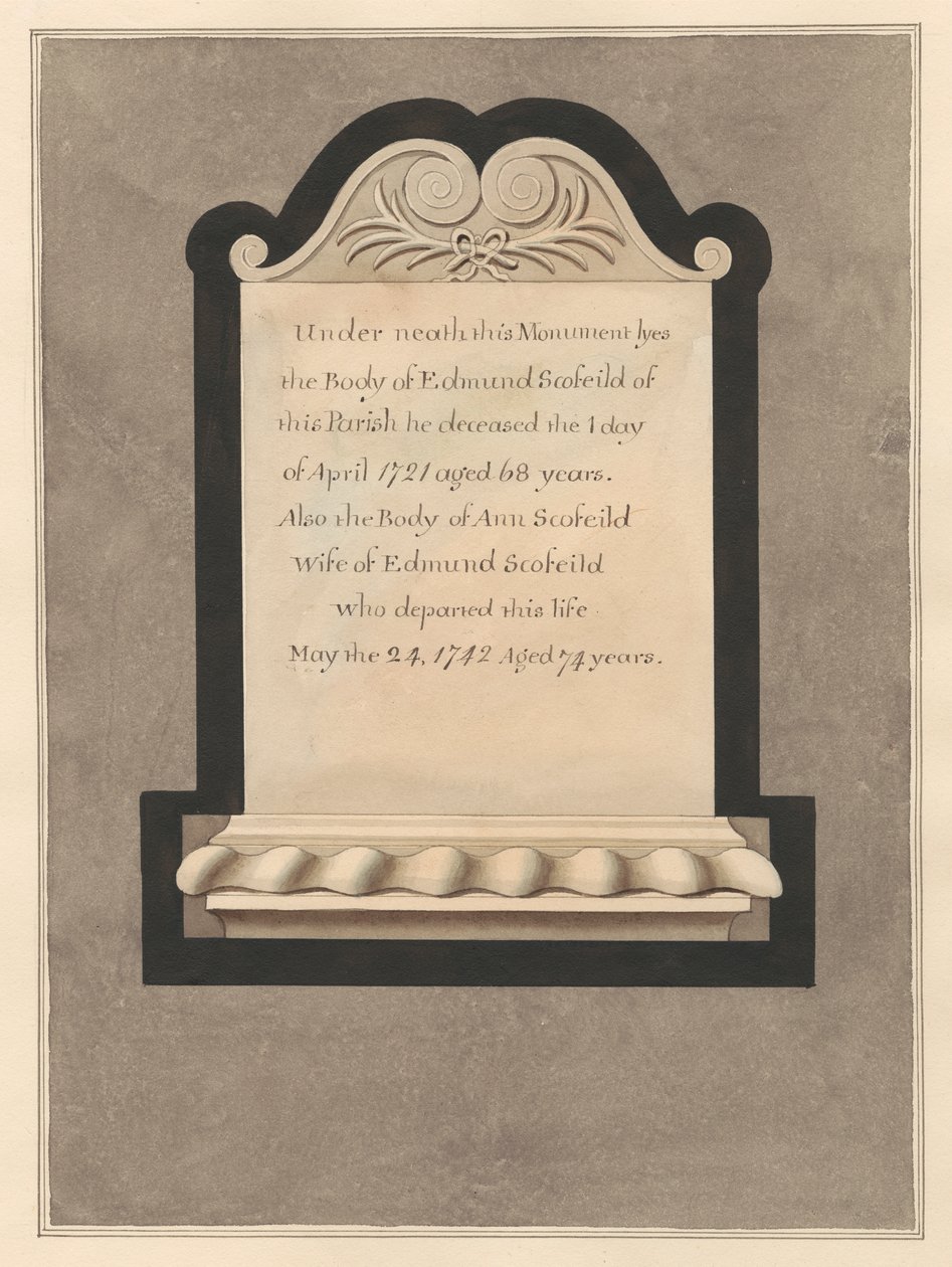 Minnesmerke over Edmund Scofield og hans kone Ann fra Cowley Church av Daniel Lysons