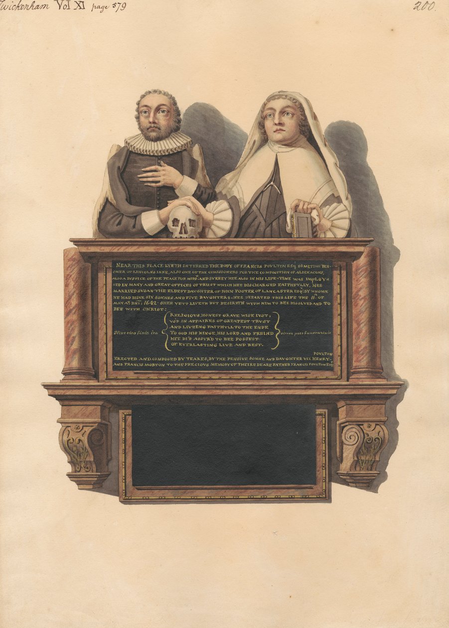 Minnesmerke over Francis Poulton fra Twickerham Church av Daniel Lysons