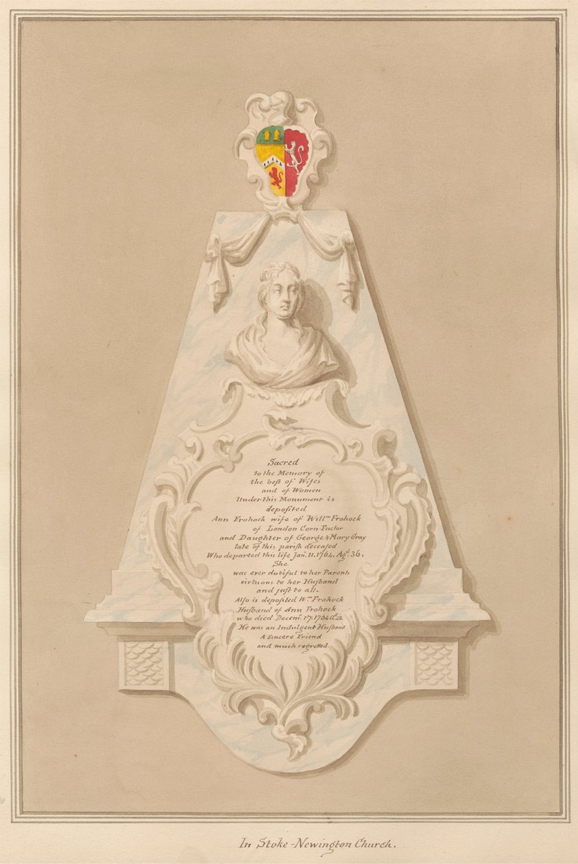 Minnesmerke over Loilliam og Ann Frohock fra Stoke Newington Church av Daniel Lysons