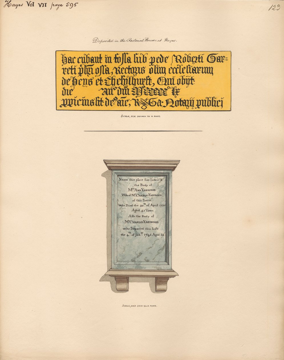 Minnesmerke over Mr. Charles og Mrs. Anne Yarwood fra Hayes Church av Daniel Lysons