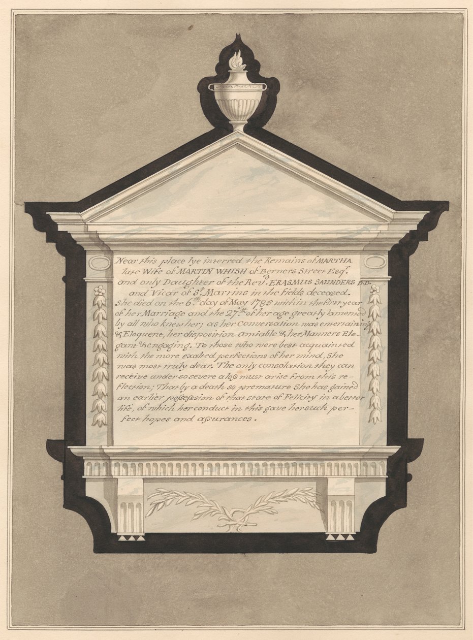 Minnesmerke over Mrs. Martha Whish, fra Stanwell Church av Daniel Lysons