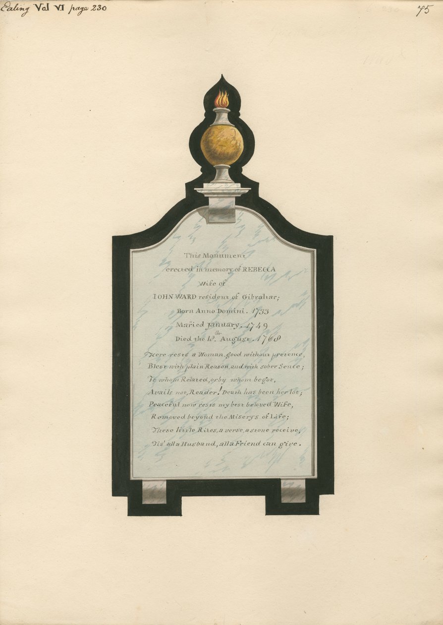 Minnesmerke over Rebecca Wife of John Ward fra Ealing Church av Daniel Lysons