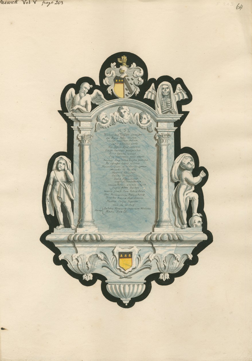 Minnesmerke over Richard Taylor fra Chiswick Church av Daniel Lysons