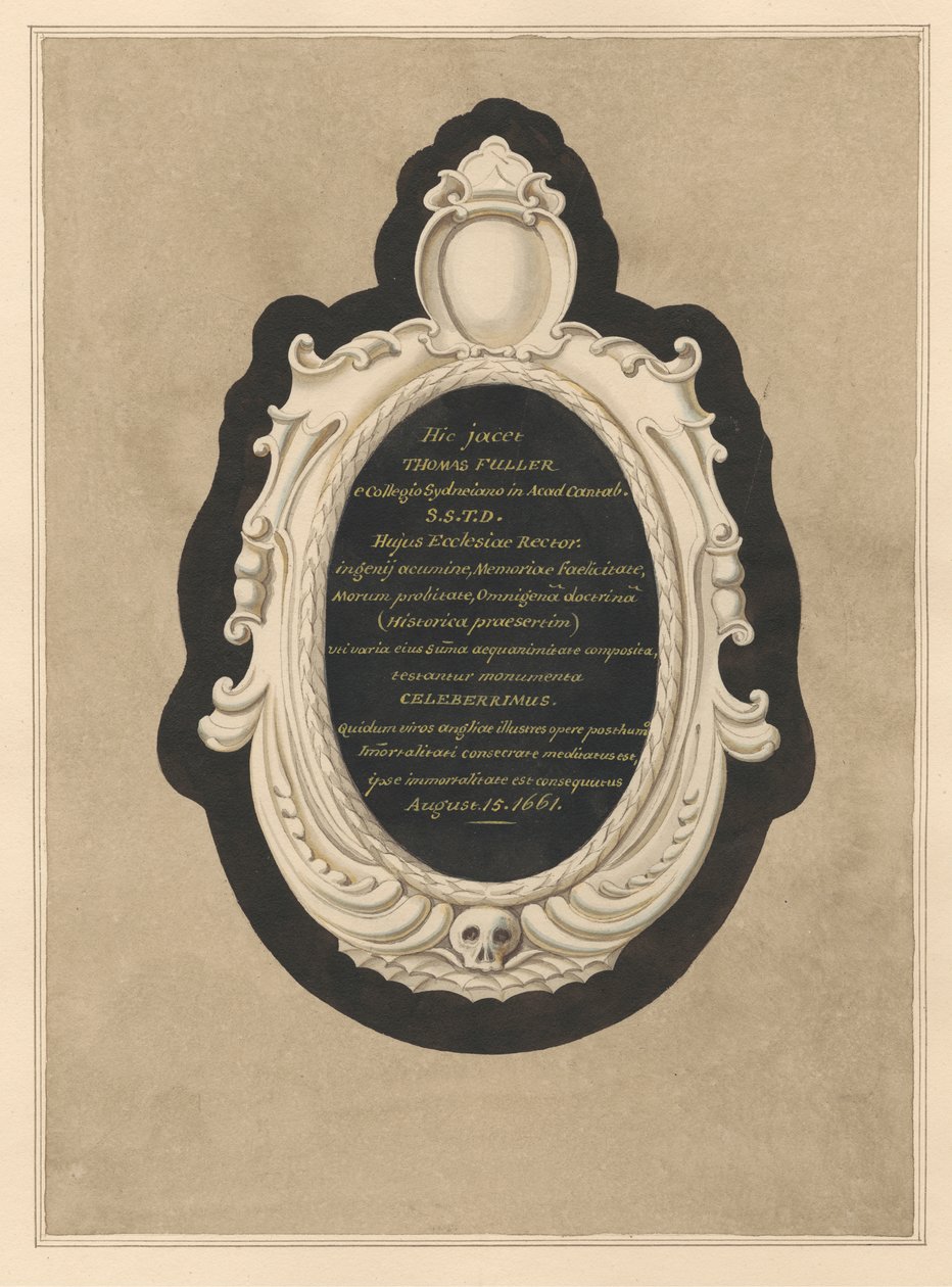 Minnesmerke over Thomas Fuller fra Cranford Church av Daniel Lysons