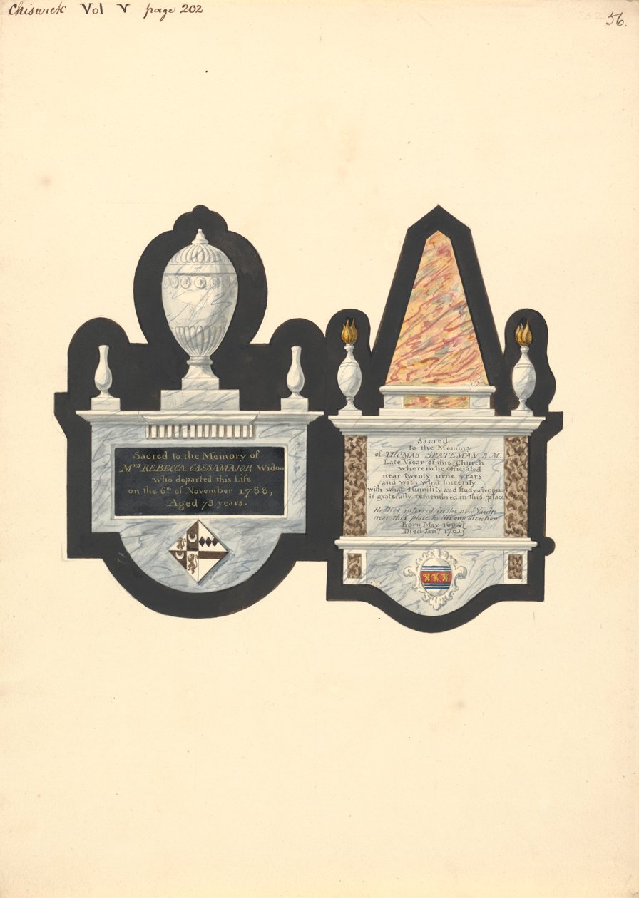 Monumenter til fru Rebecca Cassamajor og Thoma Spateman, Chiswick Church av Daniel Lysons