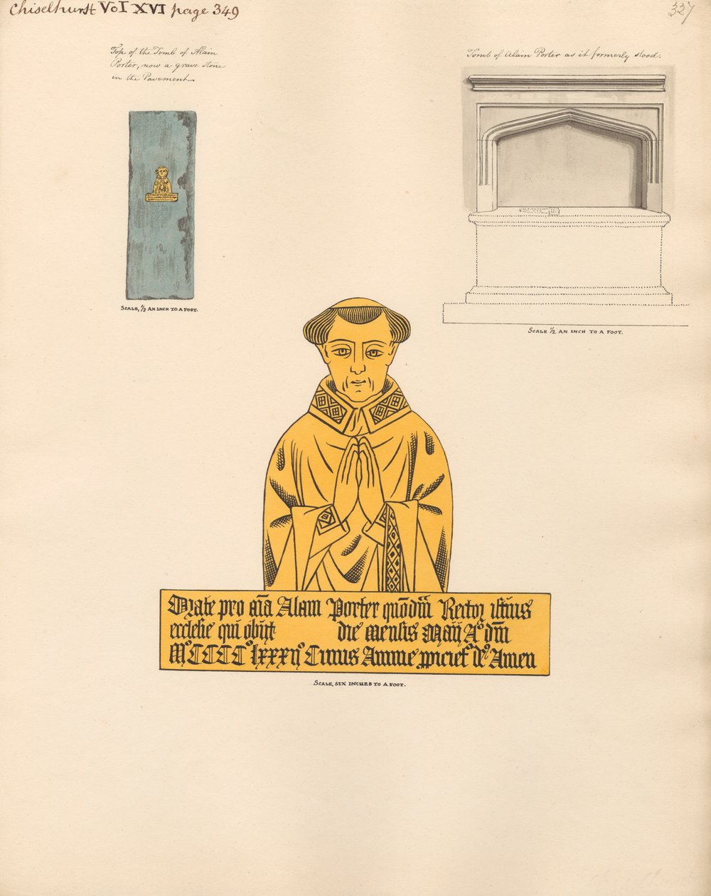 Grav og messingplate til Alan Porter, fra Chiselhurst Church av Daniel Lysons