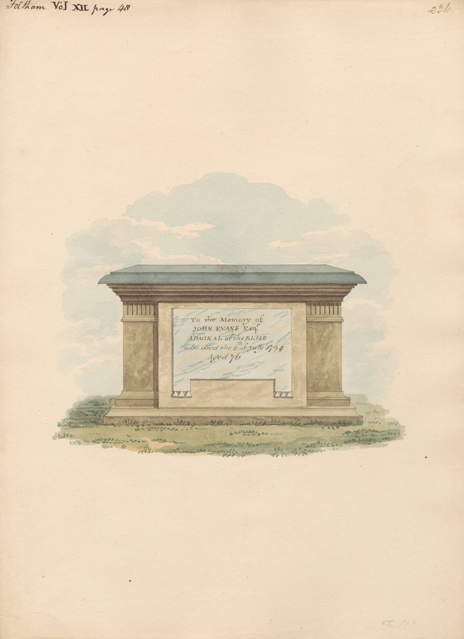 Tomb of John Evans fra Feltham Church av Daniel Lysons