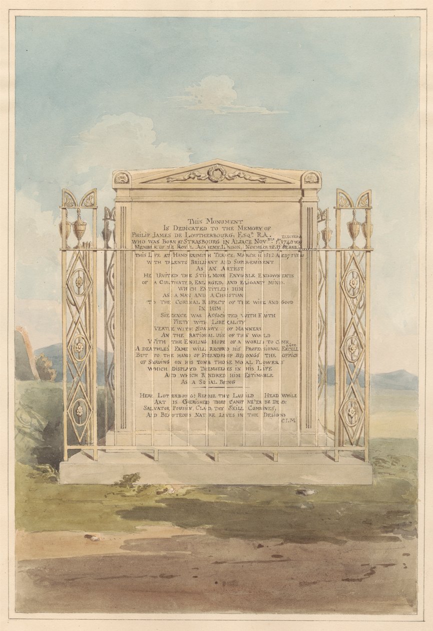Graven til Philip James de Loutherbourg, fra Chiswick Churchyard av Daniel Lysons