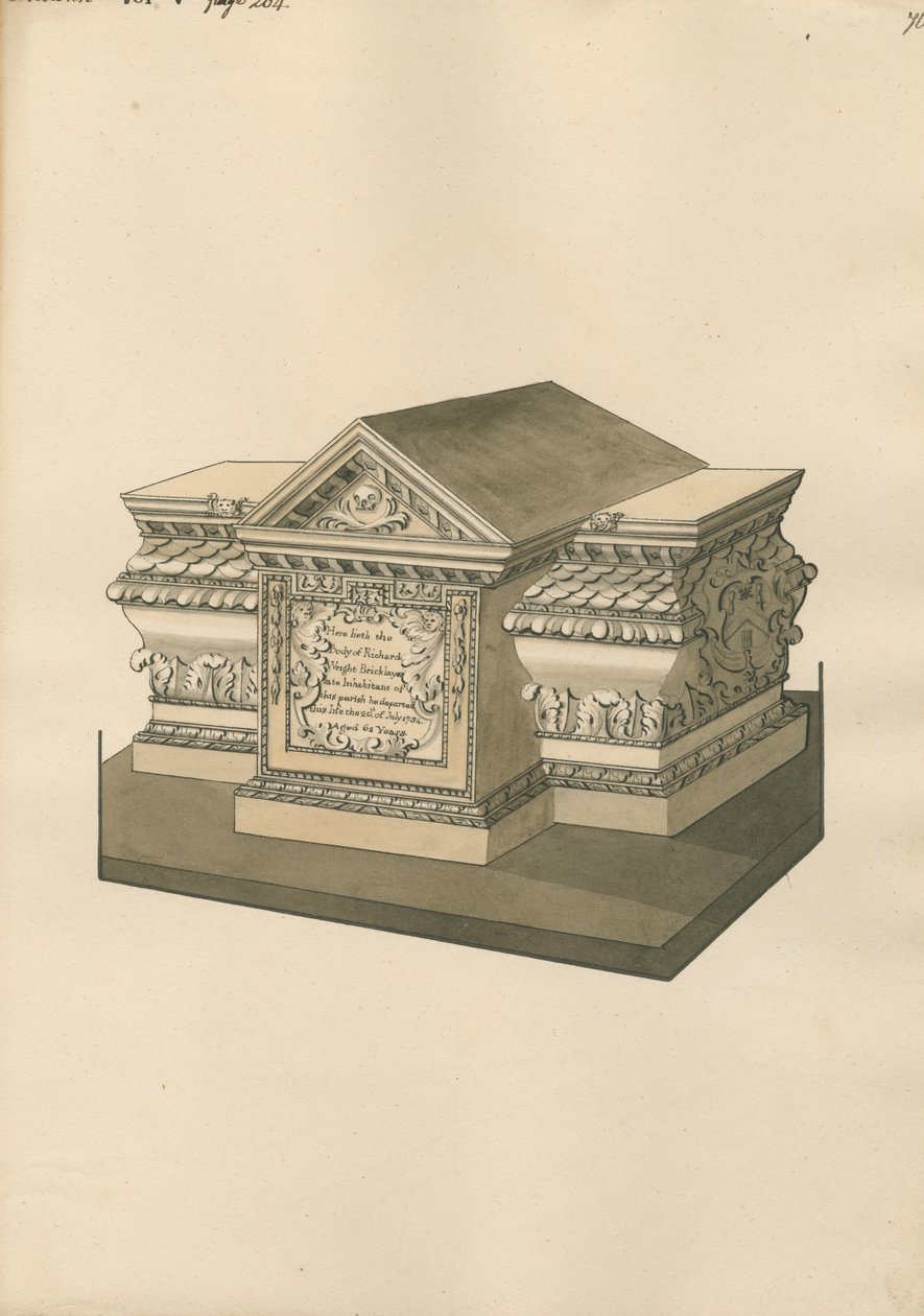 Graven til Richard Wright fra Chiswick Church av Daniel Lysons
