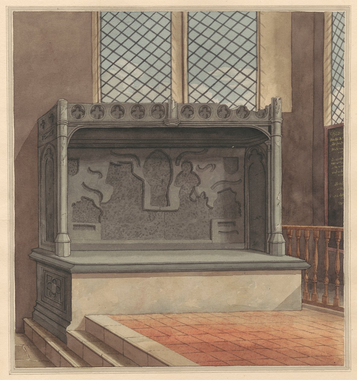 Tomb of Thomas Windsor, 1486, med messingplater fjernet fra Stanwell Church av Daniel Lysons