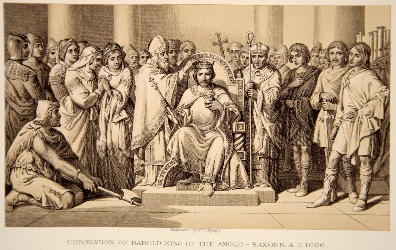 Kroningen av Harold II i 1066, gravert av W. Ridgeway av Daniel Maclise