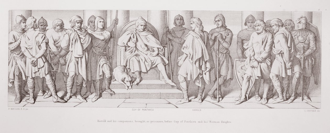 Harold og hans følgesvenner brakte, som fanger, for Guy av Ponthieu og hans normanniske riddere, fra 