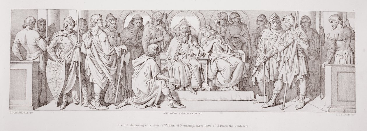 Harold, som drar på besøk til William av Normandie, tar avskjed med Edward the Confessor, fra 