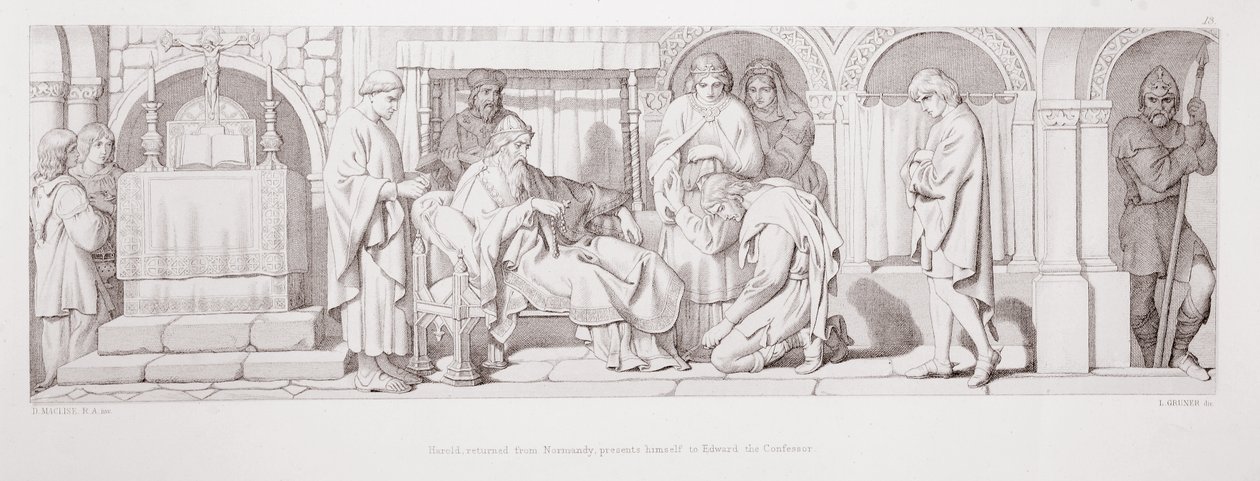 Harold, returnert fra Normandie, presenterer seg for Edward the Confessor, fra 