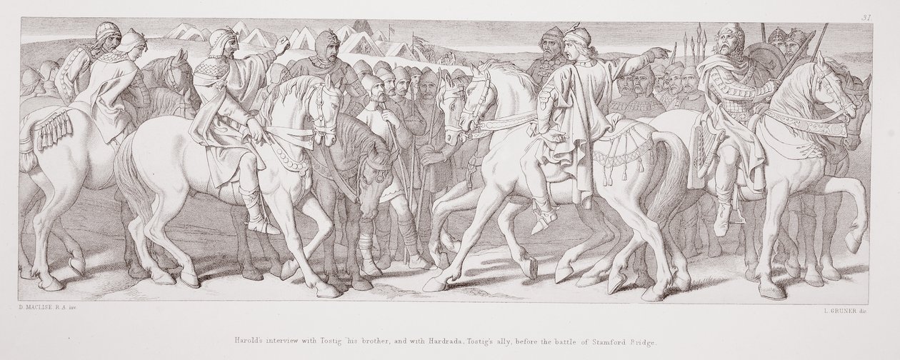 Harolds intervju med Tostig, broren hans, og med Hardrada, Tostig-alliert, før slaget ved Stamford Bridge, fra 