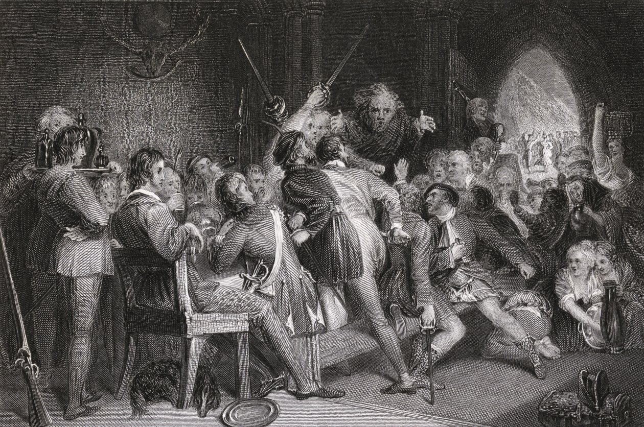 The Hall of Glennaquoich - a Highland Feast, gravert av P. Lightfoot, fra 