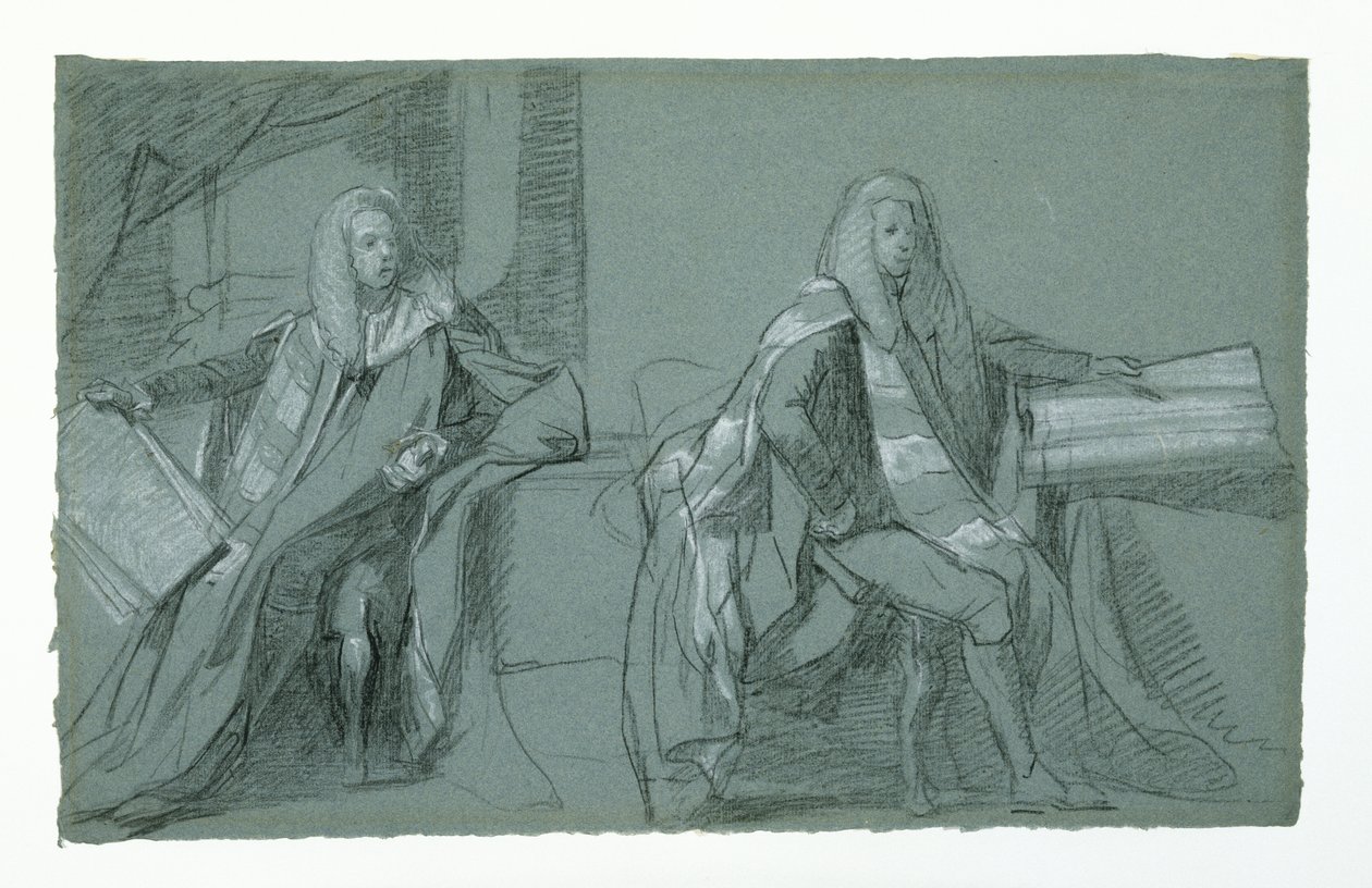 Studie for William Murray, First Earl of Mansfield, 1782-1783 (grafitt og svart-hvitt kritt på blågrått papir) av Daniel Mytens