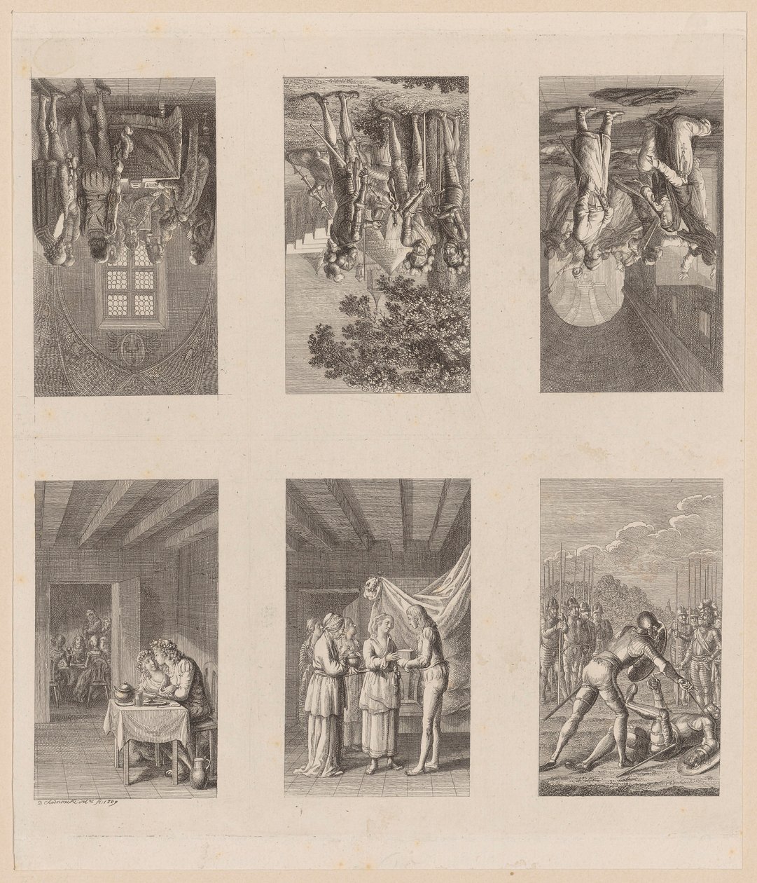6 ark om «Preussisk-brandenburgsk statshistorie» av Daniel Nikolaus Chodowiecki