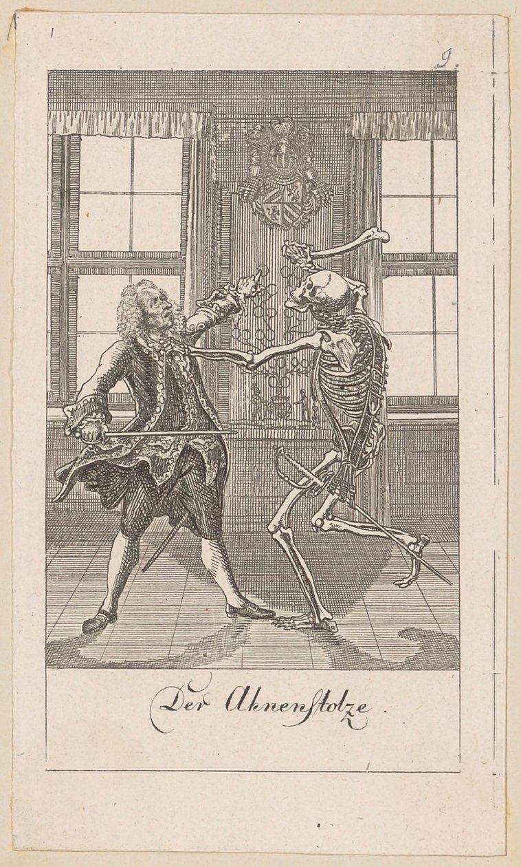 Stolt av sine forfedre, plate 9 fra serien «Dødsdansen» av Daniel Nikolaus Chodowiecki