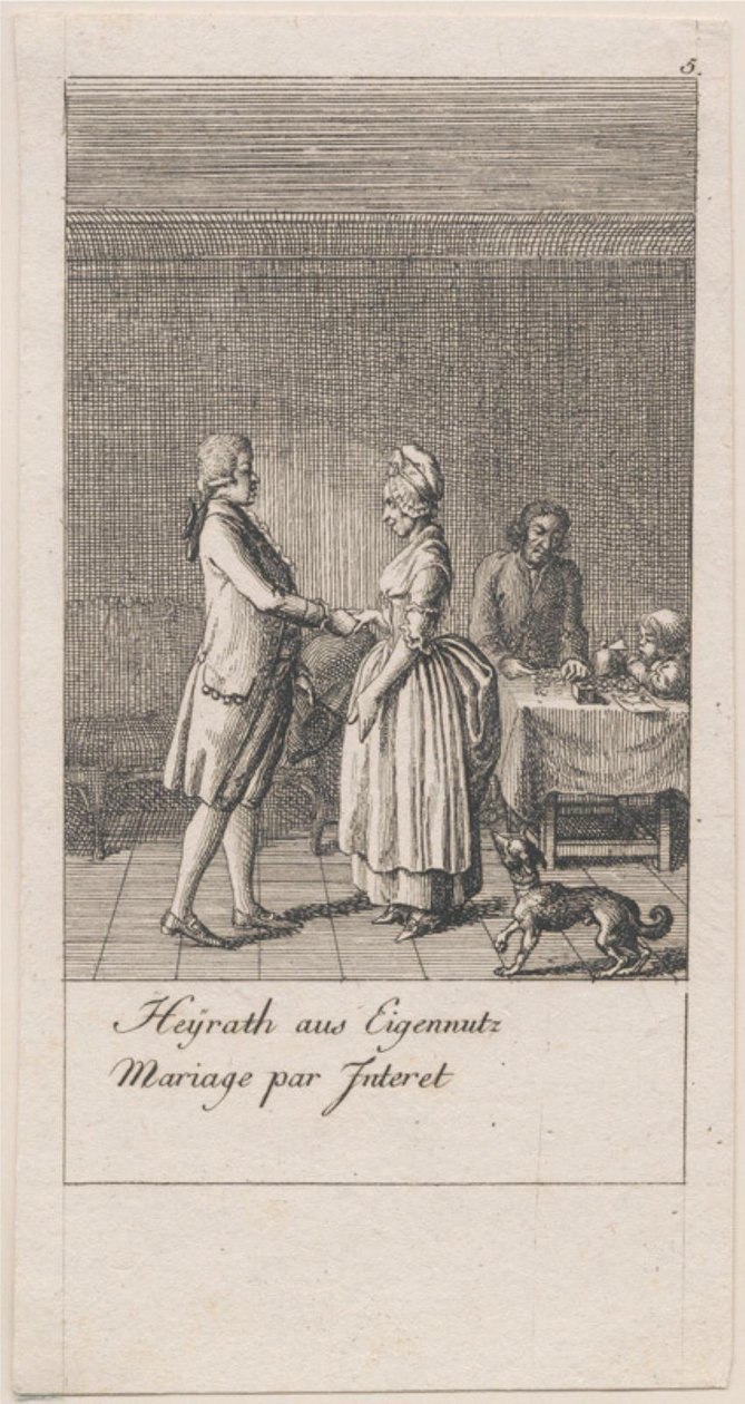 Motiver for ekteskap og deres konsekvenser. Bl. 5 av Daniel Nikolaus Chodowiecki