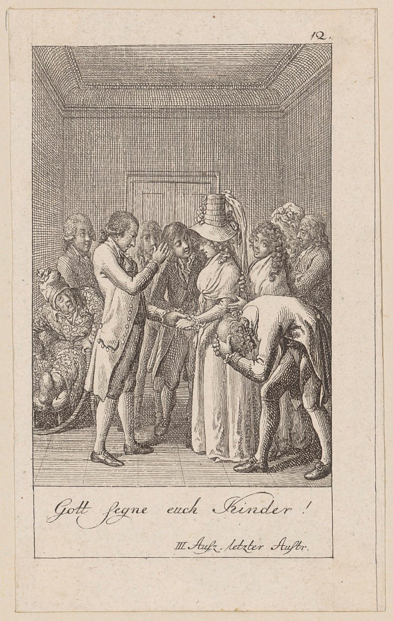 Blad 12 til August von Kotzebues Indianerne i England av Daniel Nikolaus Chodowiecki