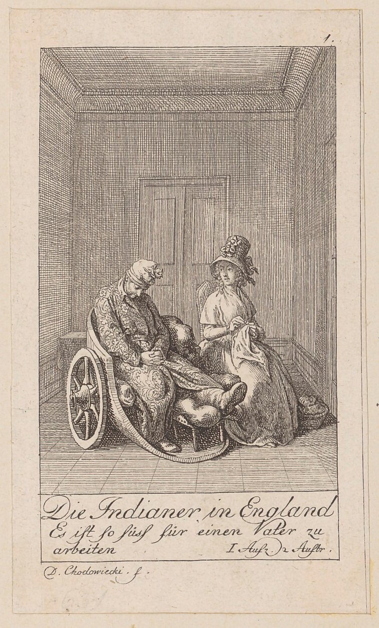 Blad 1 til Aug. von Kotzebues «Indianerne i England» av Daniel Nikolaus Chodowiecki