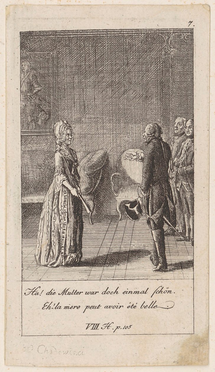 Plate 7 til «Anekdoter og karaktertrekk hos Fredrik II, konge av Preussen» av Daniel Nikolaus Chodowiecki