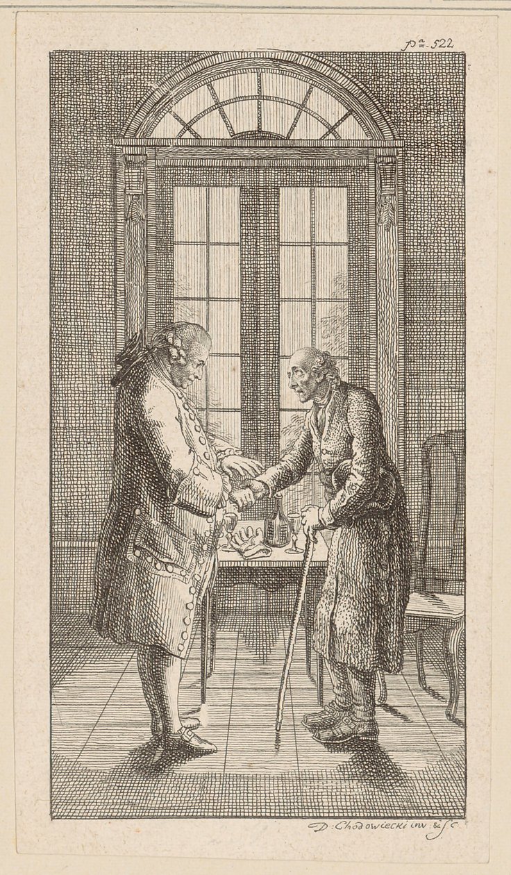 Herr v. G. rekker den gamle mannen hånden av Daniel Nikolaus Chodowiecki