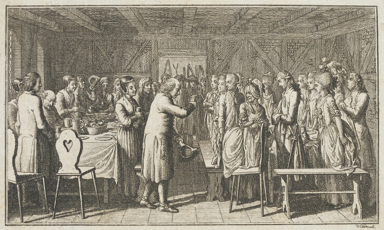 Illustrasjon til Paul Erdmans Fest Wandsbecher «Budbringer fra M. Claudius», fjerde del av Daniel Nikolaus Chodowiecki