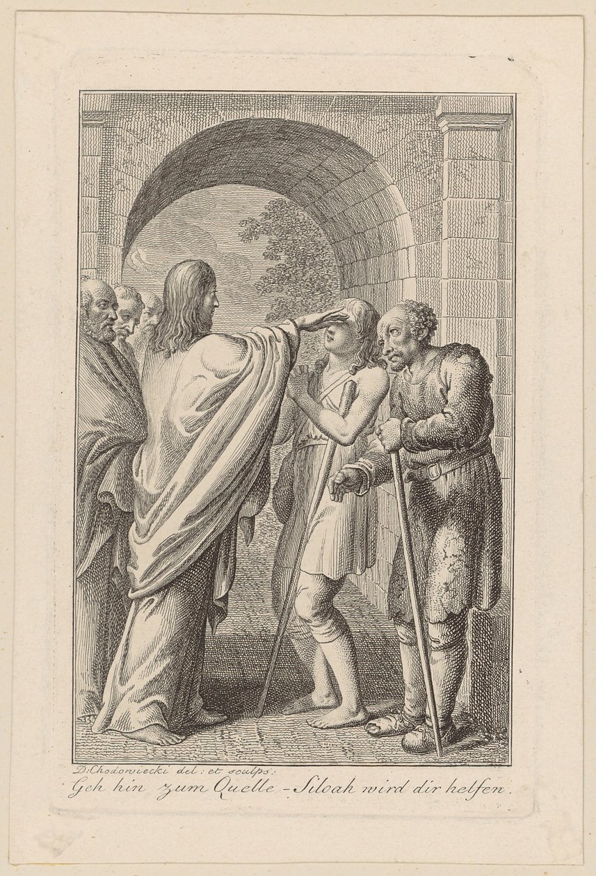 Jesus helbreder en blind mann av Daniel Nikolaus Chodowiecki