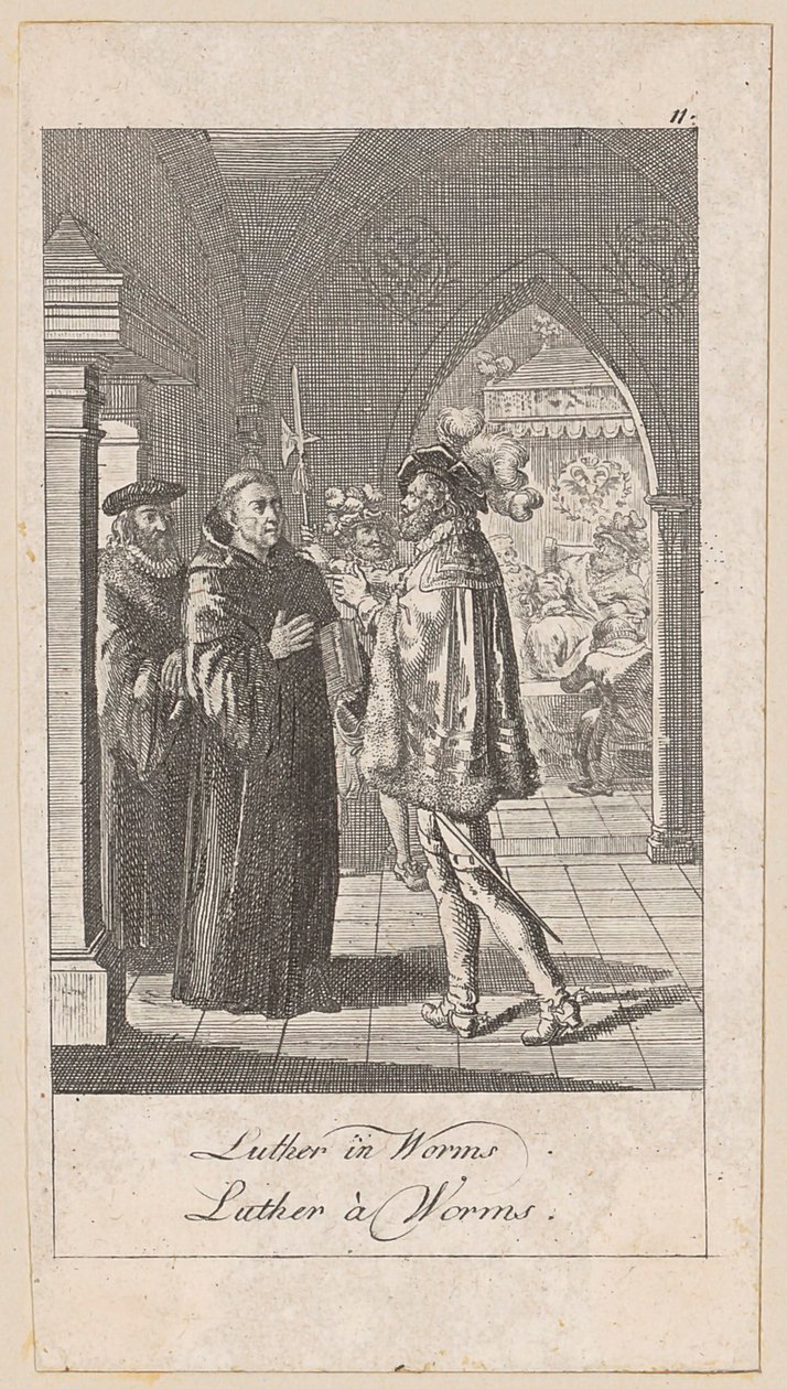 Luther i Worms, blad 11 fra serien «Oldtidens, middelalderens og nyere tids historie» av Daniel Nikolaus Chodowiecki