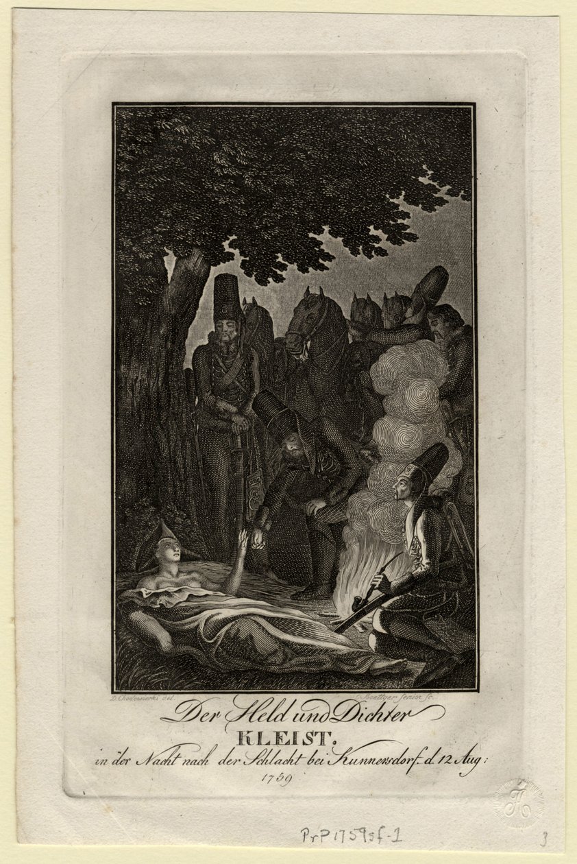 Poeten Ewald von Kleist i slaget ved Kunersdorf, 12. august 1759, ca 1759 av Daniel Nikolaus Chodowiecki