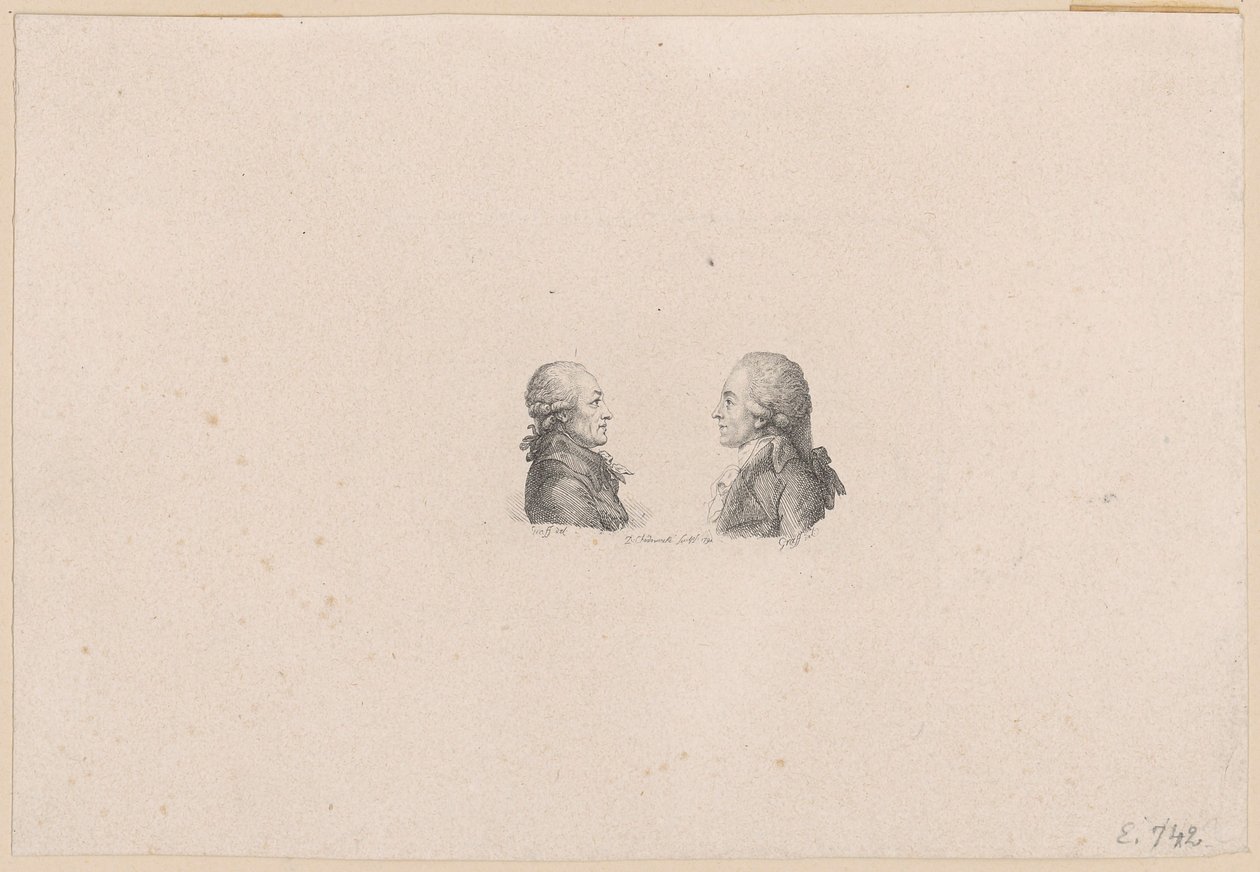 Portrett av hoffmaleren Anton Graff og hoffråden Wilhelm Gottlieb Becker av Daniel Nikolaus Chodowiecki