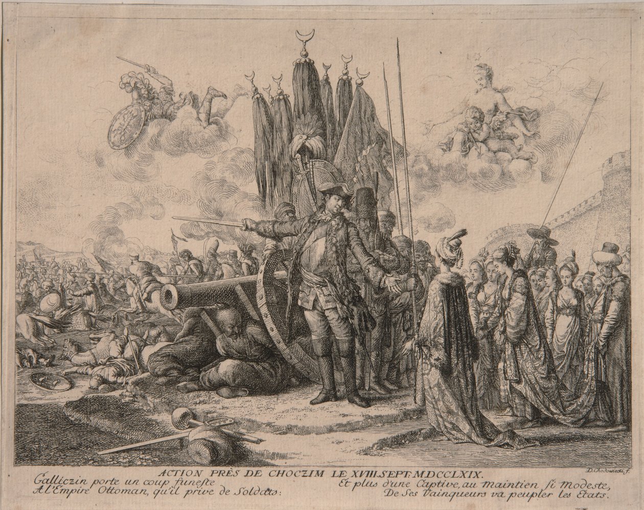 Prins Alexander Mikhaylovich Golitsyn ved beleiringen av Khotyn-festningen 1769, 1769 av Daniel Nikolaus Chodowiecki
