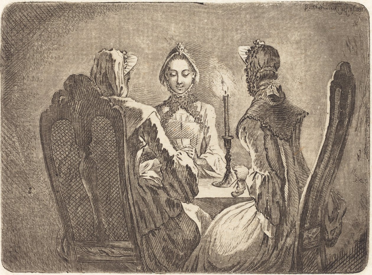 Kortspillet (The Little L'Hombre Table) av Daniel Nikolaus Chodowiecki