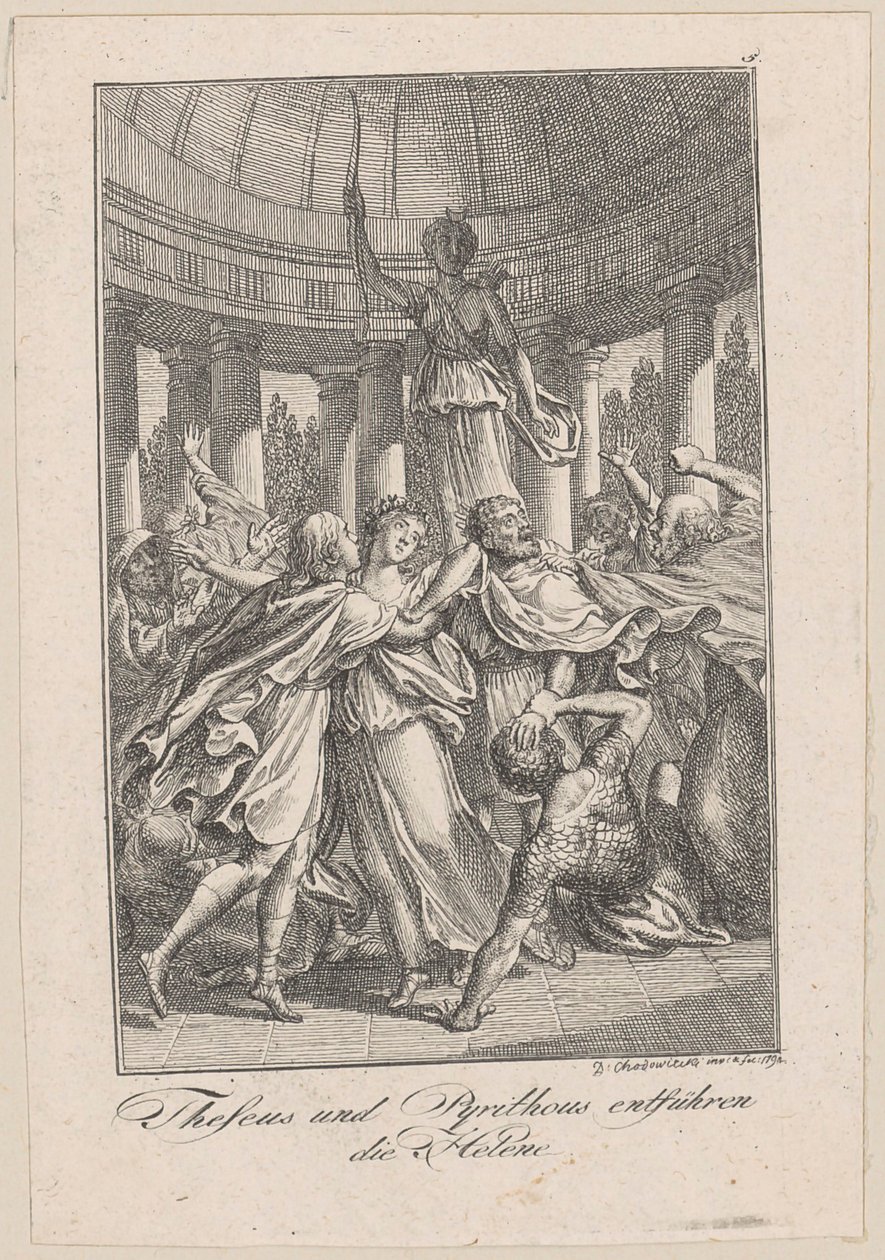 Thesevs og Peirithoos bortfører Helena, plate 5 til Beckers "Thesevs" av Daniel Nikolaus Chodowiecki