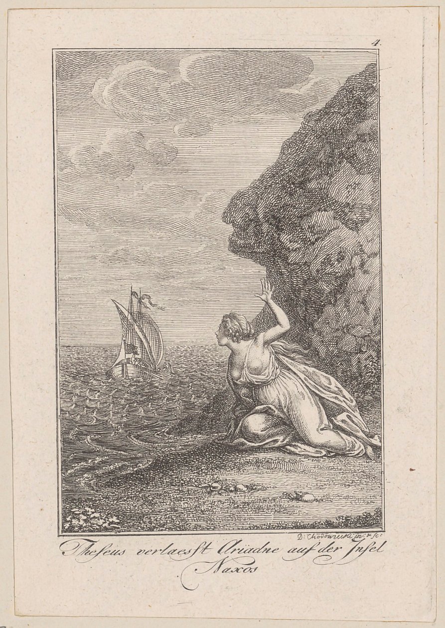Thesevs forlater Ariadne på øya Naxos, plansje 4 til Beckers «Thesevs» av Daniel Nikolaus Chodowiecki